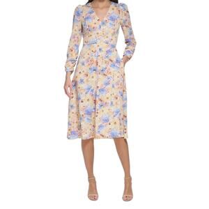 Vince Camuto dress floral print cutout back pebble crepe midi size 18